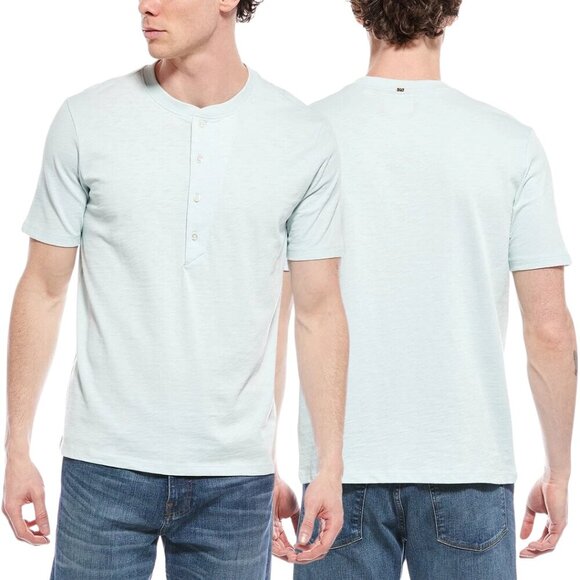 Billy Reid Short Sleeve Organic Cotton Henley Tee T-Shirt Mens XXL Pale Blue NWT - Picture 1 of 16